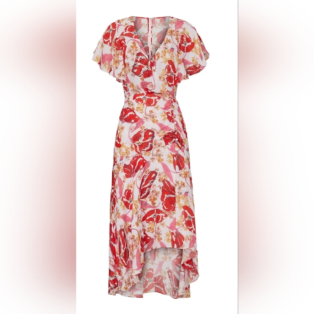 Parker VIVI Floral V-Neck Wrap Dress - Red and Pink